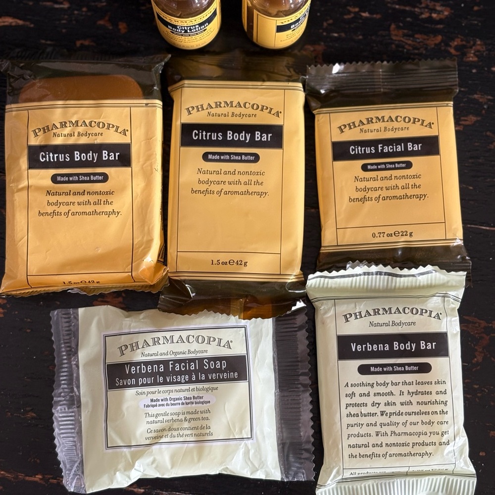 5 PHARMACOPIA Citrus Soap Body Facial Bar Verbena Shea Butter Travel Size Bonus